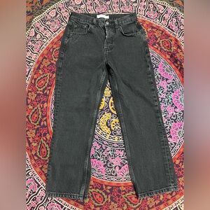 Topshop Editor Black Denim Straight Leg Button Fly Jeans 26x28 High Rise Waist